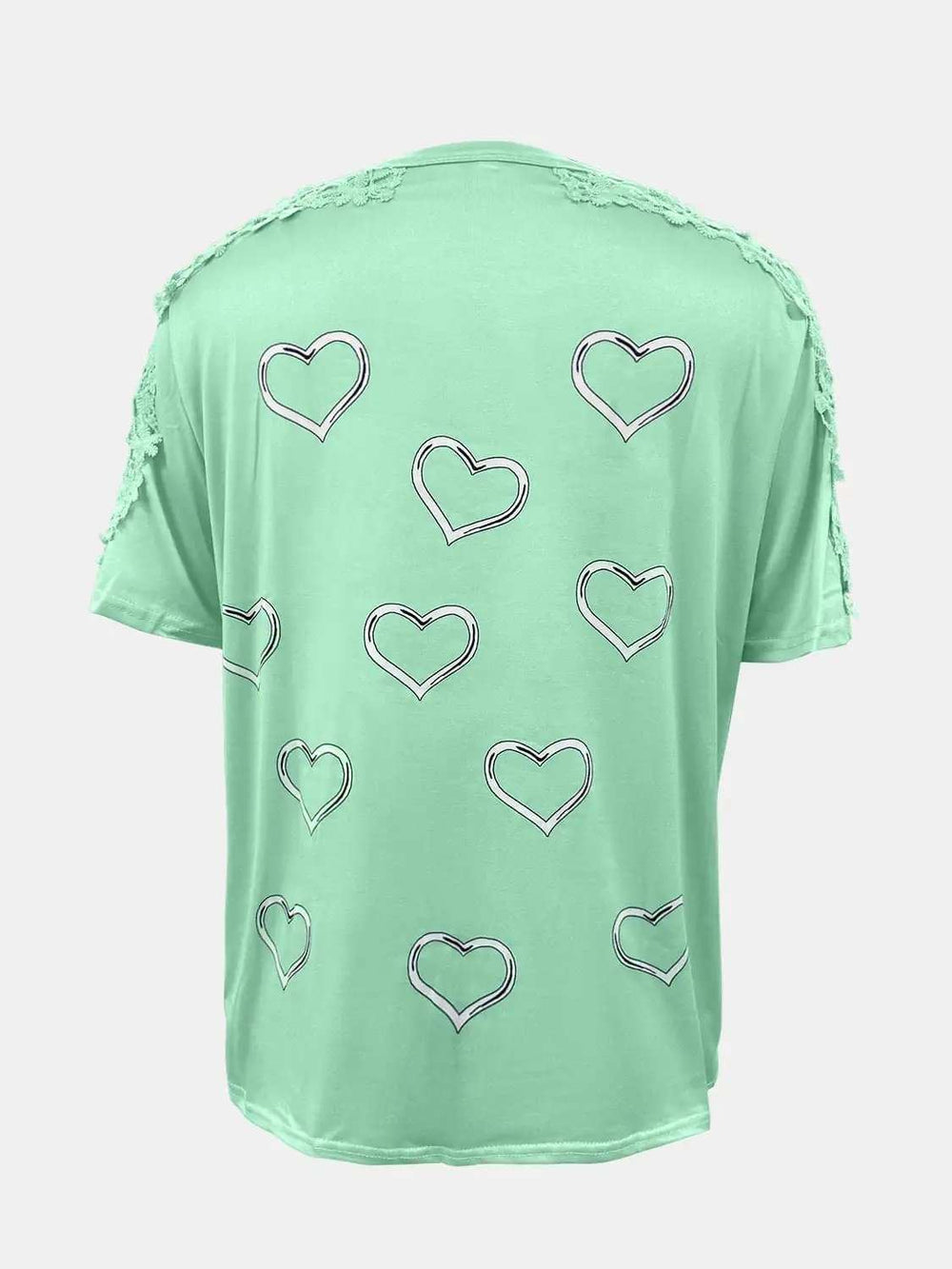 Full Size Lace Detail Heart Round Neck Short Sleeve Top - Trendsi - Flyclothing LLC