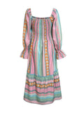 Ruffled Striped Long Sleeve Dress - Trendsi - Flyclothing LLC
