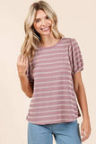 Mittoshop Contrast Striped Short Puff Sleeve Knit Top - Trendsi - Flyclothing LLC