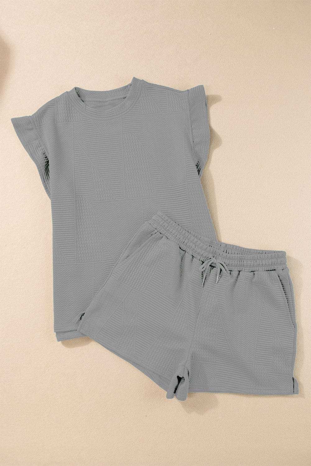 Slit Round Neck Top and Drawstring Shorts Set - Trendsi - Flyclothing LLC