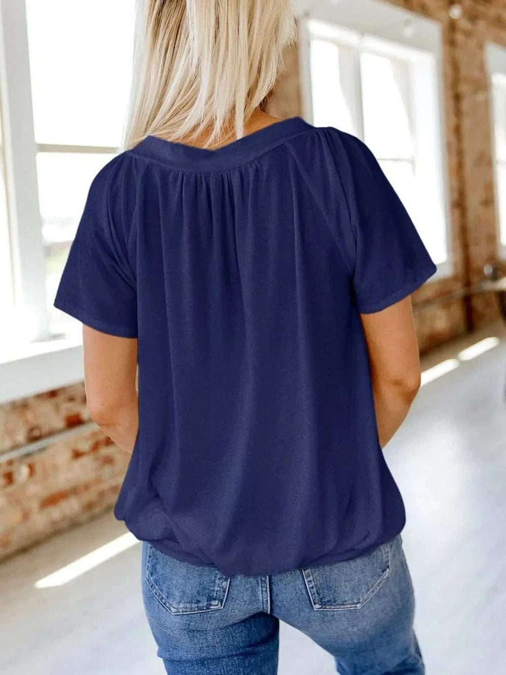 V-Neck Short Sleeve T-Shirt - Trendsi - Flyclothing LLC