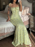 Floral Print Tie Strap Bodycon Maxi Dress - Trendsi - Flyclothing LLC