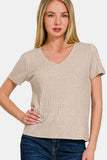 Zenana Ribbed Short Sleeve T-Shirt - Trendsi - Flyclothing LLC