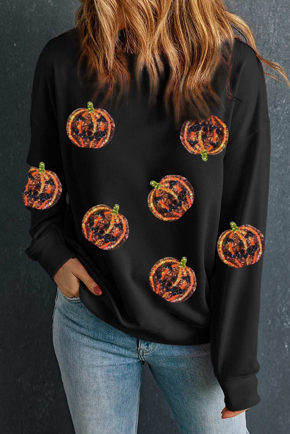 Pumpkin Dropped Shoulder Sweatshirt - Trendsi - Flyclothing LLC