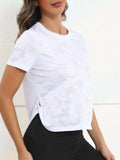 Ice Silk Mesh Round Neck Short Sleeve T-Shirt - Trendsi - Flyclothing LLC