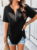 Half Zip Half Sleeve T-Shirt - Trendsi - Flyclothing LLC