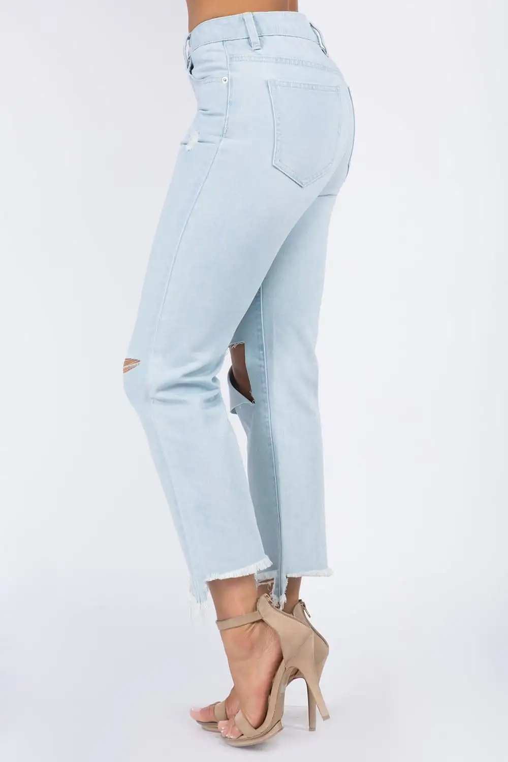 American Bazi High Waist Distressed Raw Hem Jeans - Trendsi - Flyclothing LLC