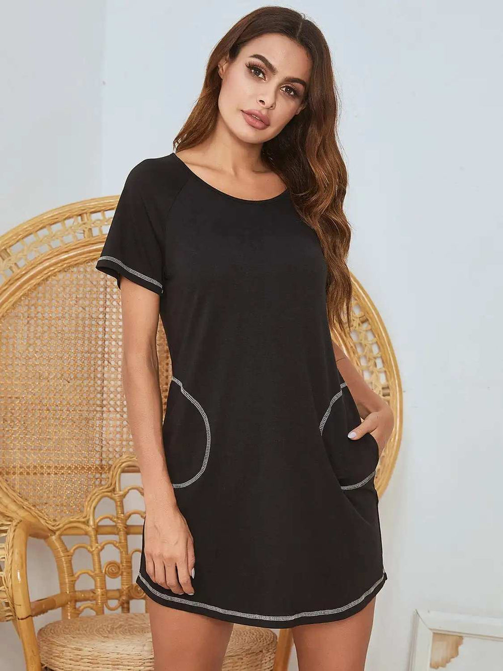 Round Neck Short Sleeve Lounge Dress - Trendsi - Flyclothing LLC