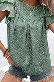 Ruffled Printed Round Neck Cap Sleeve Blouse - Trendsi - Flyclothing LLC