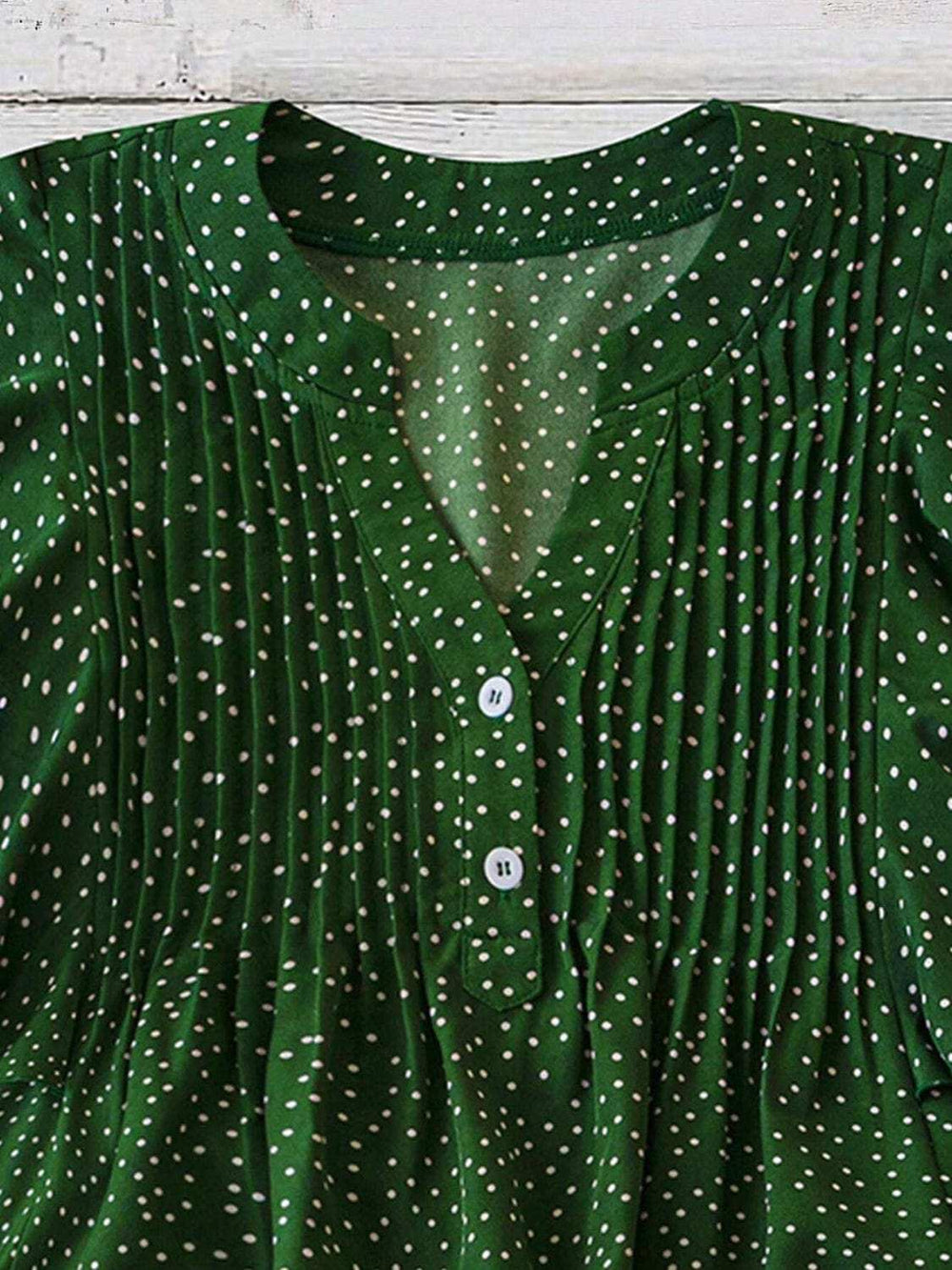 Polka Dot Notched Ruffled Cap Sleeve Blouse - Trendsi - Flyclothing LLC