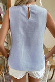 Stripe Lace Patchwork Crew Neck Sleeveless Top - Trendsi - Flyclothing LLC