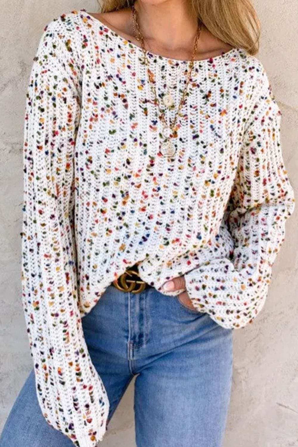 Twisted Confetti Boat Neck Sweater - Trendsi - Flyclothing LLC