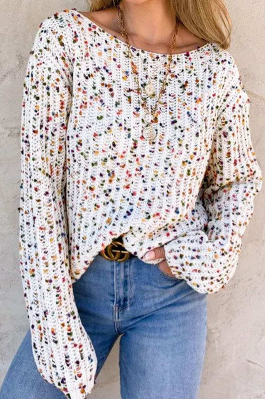 Twisted Confetti Boat Neck Sweater - Trendsi - Flyclothing LLC