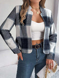 Plaid Open Front Long Sleeve Jacket - Trendsi - Flyclothing LLC