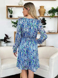 Double Take Full Size Printed Drawstring Waist Long Sleeve Dress - Trendsi - Flyclothing LLC