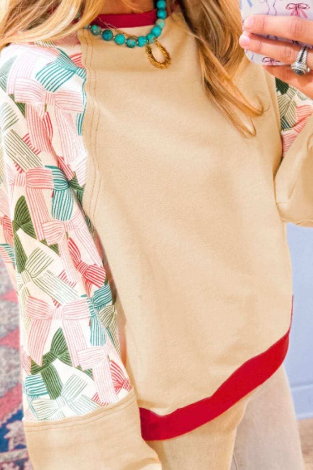 Printed Round Neck Long Sleeve Sweatshirt - Trendsi - Flyclothing LLC