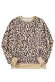 Slit Leopard Round Neck Long Sleeve Sweatshirt - Trendsi - Flyclothing LLC