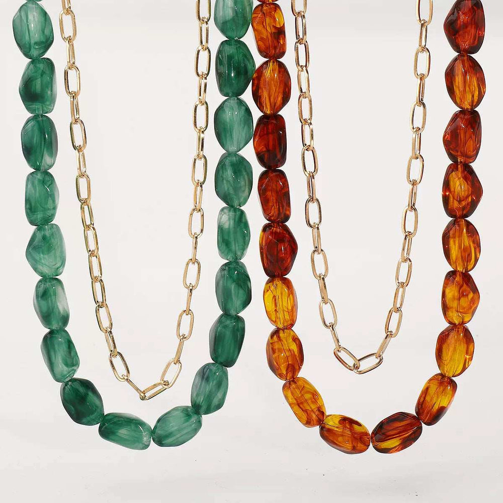 2 Piece Colorful Beaded Chain Necklace - Trendsi - Flyclothing LLC