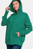 Zenana Half Snap Long Sleeve Hoodie with Kangaroo Pocket - Trendsi - Flyclothing LLC