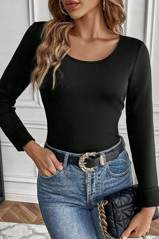 Round Neck Long Sleeve Top - Trendsi - Flyclothing LLC