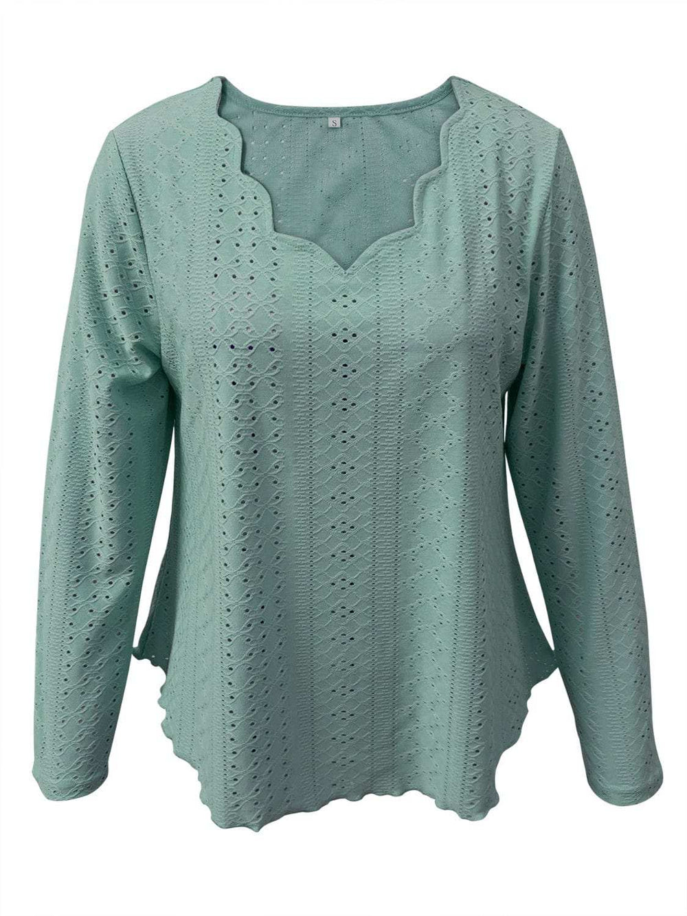 Eyelet Long Sleeve Blouse - Trendsi - Flyclothing LLC