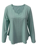 Eyelet Long Sleeve Blouse - Trendsi - Flyclothing LLC