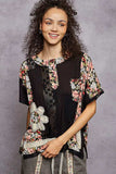 POL Lace Round Neck Short Sleeve Floral Pattern Top with Patch Detail - Trendsi - Flyclothing LLC