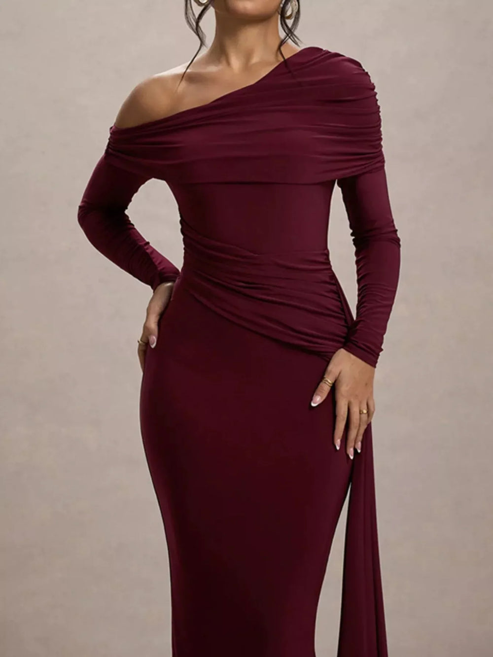 One-Shoulder Ruched Maxi Dress - Trendsi - Flyclothing LLC