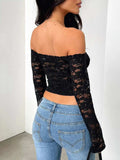 Devine Lace Off-Shoulder Long Sleeve Top - Trendsi - Flyclothing LLC