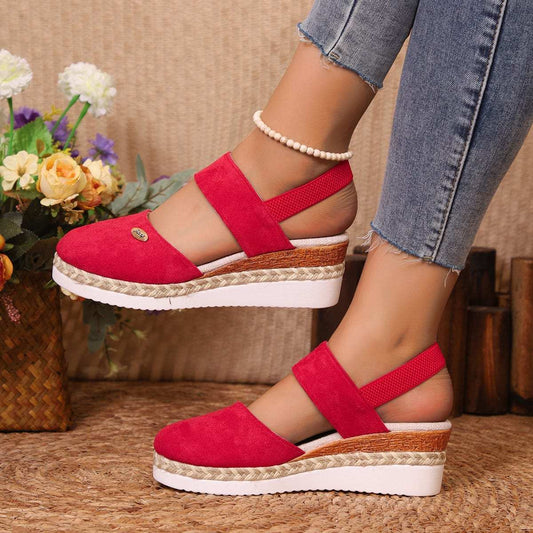 Round Toe Wedge Sandals - Trendsi - Flyclothing LLC