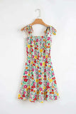 Floral Knotted Straps Cinched Waist Ruffle Hem Mini Dress - Trendsi - Flyclothing LLC