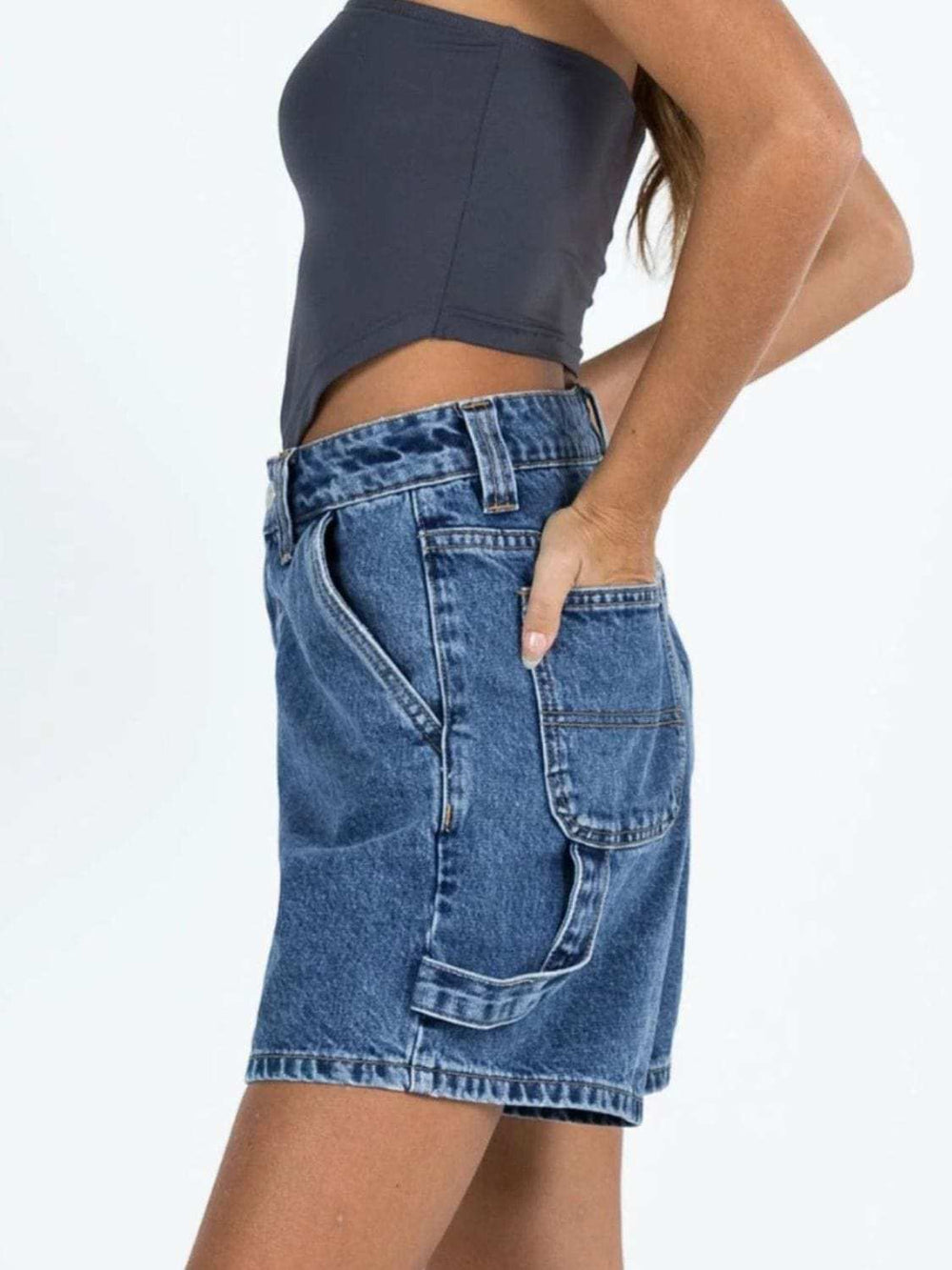 Washed High Rise Denim Shorts - Trendsi - Flyclothing LLC