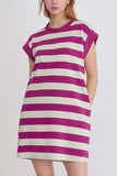 Stripe Cap Sleeve Pocketed Shift Tee Dress - Trendsi - Flyclothing LLC