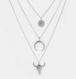 Alloy Three-Layered Bull Head Pendant Necklace - Trendsi - Flyclothing LLC