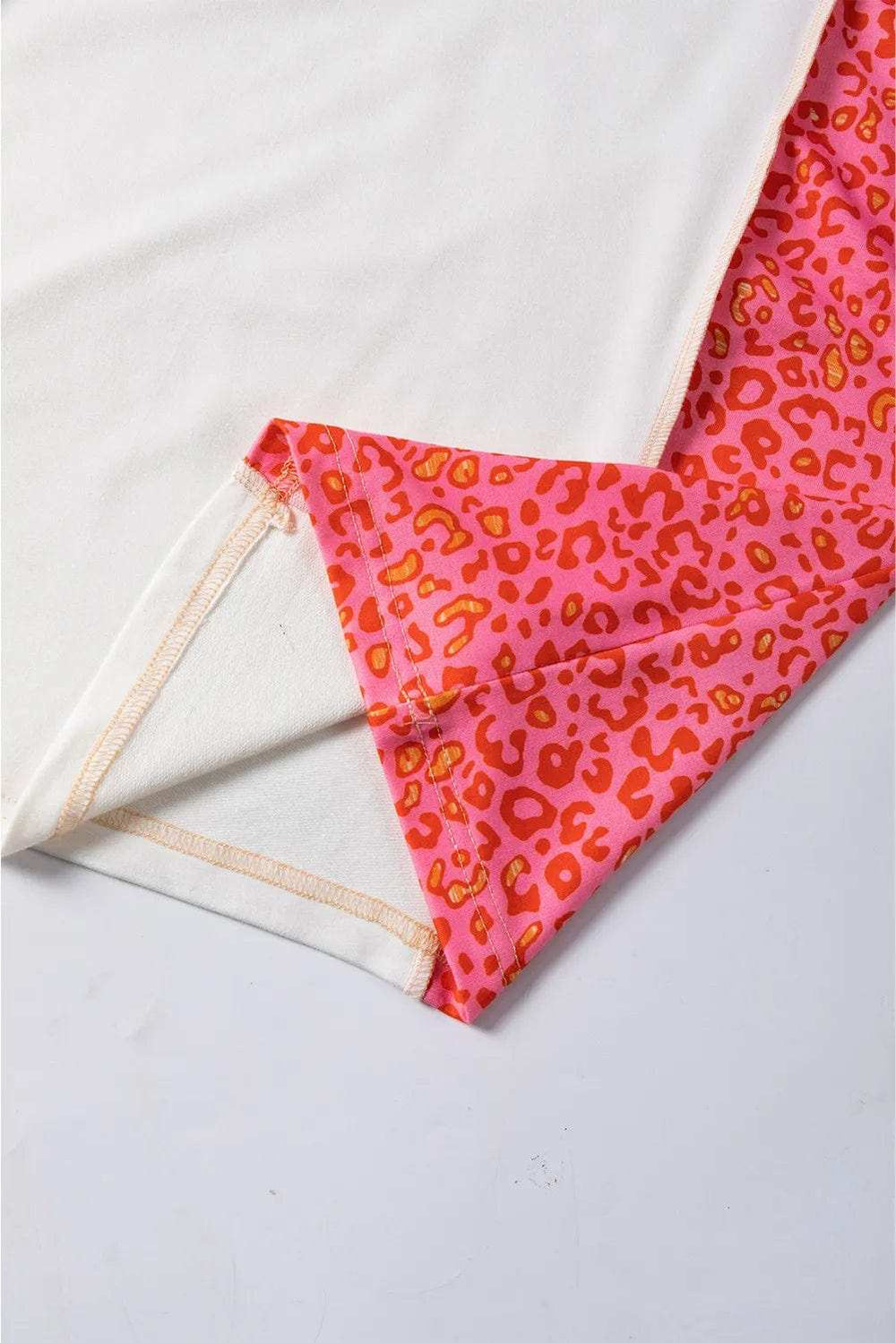 Exposed Seam Leopard Color Block Round Neck Top - Trendsi - Flyclothing LLC