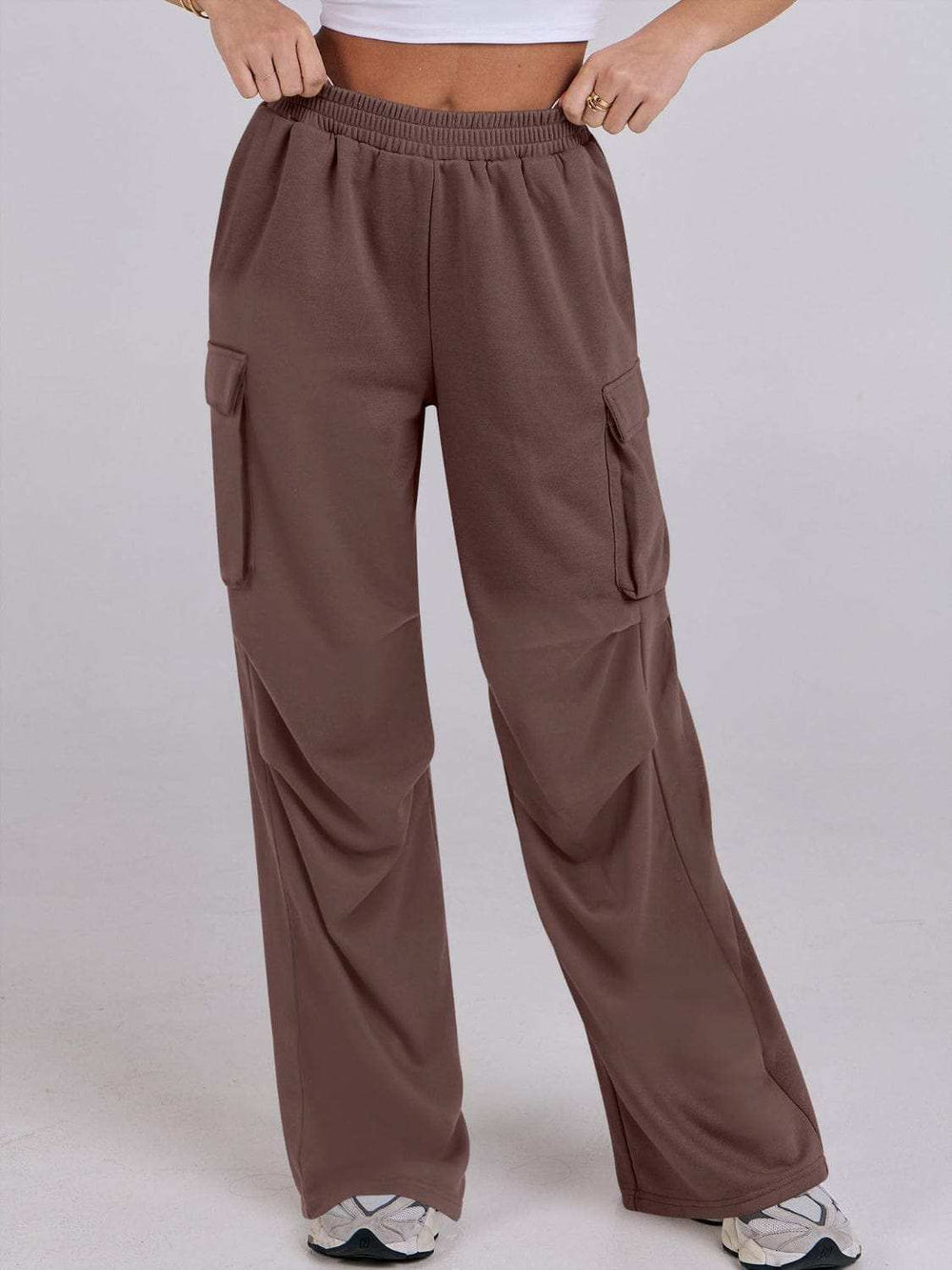 Elastic Waist Wide Leg Pants with Pockets - Trendsi - Flyclothing LLC