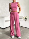 Mock Neck Sleeveless Top and Drawstring Pants Set - Trendsi - Flyclothing LLC