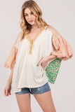 SAGE + FIG Color Block Bubble Sleeve Top - Trendsi - Flyclothing LLC