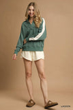 Umgee Contrast Long Sleeve Sweatshirt with Collar - Trendsi - Flyclothing LLC