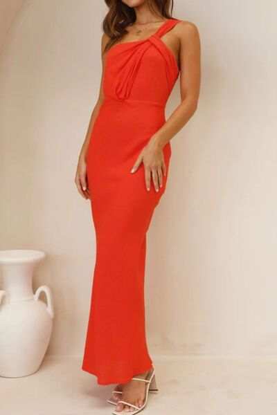 Ruched Single Shoulder Maxi Dress - Trendsi - Flyclothing LLC