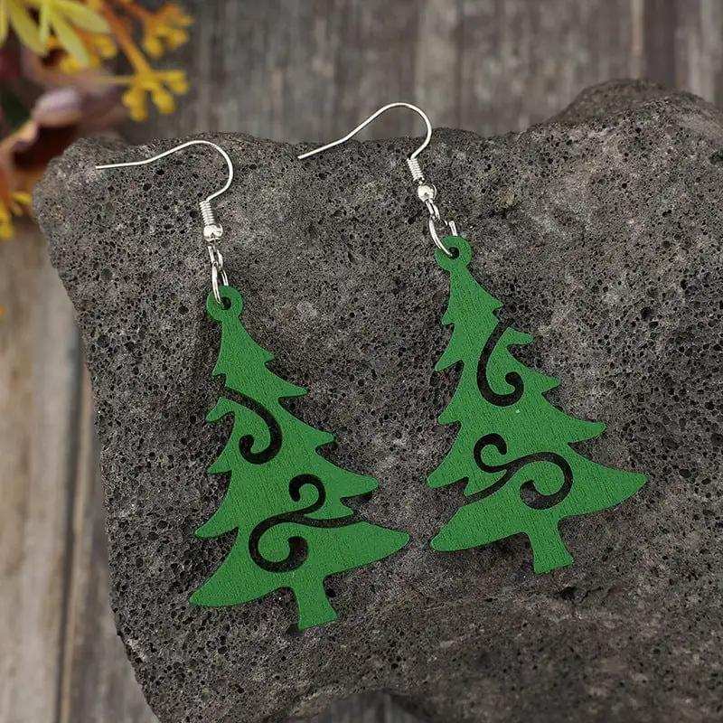 Christmas Tree Wooden Earrings - Trendsi - Flyclothing LLC