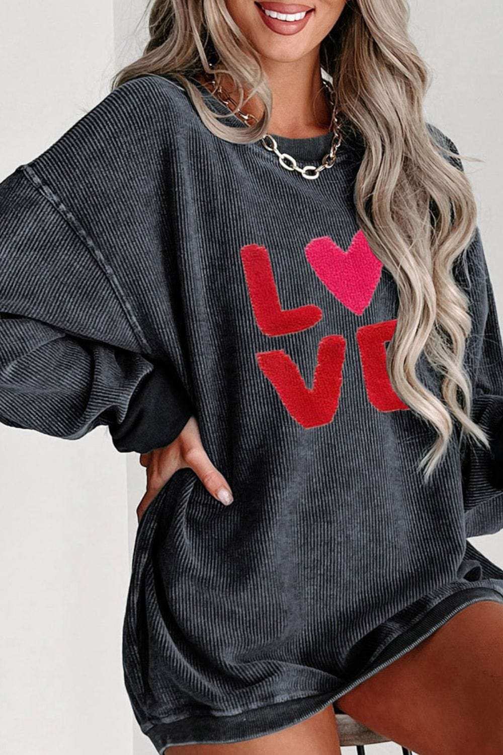 Valentine’s Day LOVE Round Neck Long Sleeve Sweatshirt - Trendsi - Flyclothing LLC