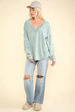 VERY J Washed V-Neck Exposed Seam Knit Top - Trendsi - Flyclothing LLC