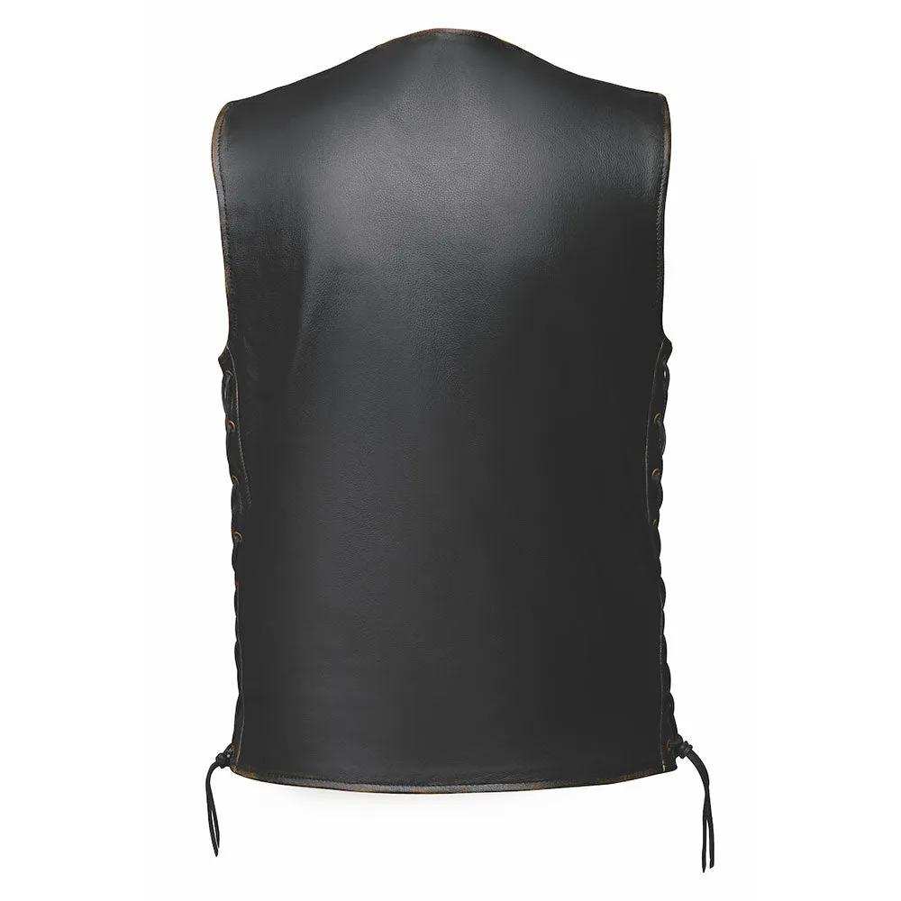 Colorado - Mens Brown Leather Vest - Unik Just for Bikers - Flyclothing LLC