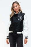 Love Me Now PU Leather Contrast Snap Down Bomber Jacket - Trendsi - Flyclothing LLC