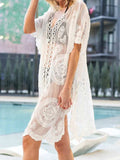 Lace V-Neck Half Sleeve Cover-Up - Trendsi - Flyclothing LLC
