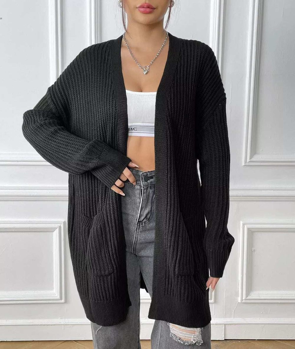Open Front Drop Shoulder Cardigan - Trendsi - Flyclothing LLC