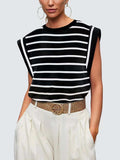 Striped Round Neck Cap Sleeve T-Shirt - Trendsi - Flyclothing LLC