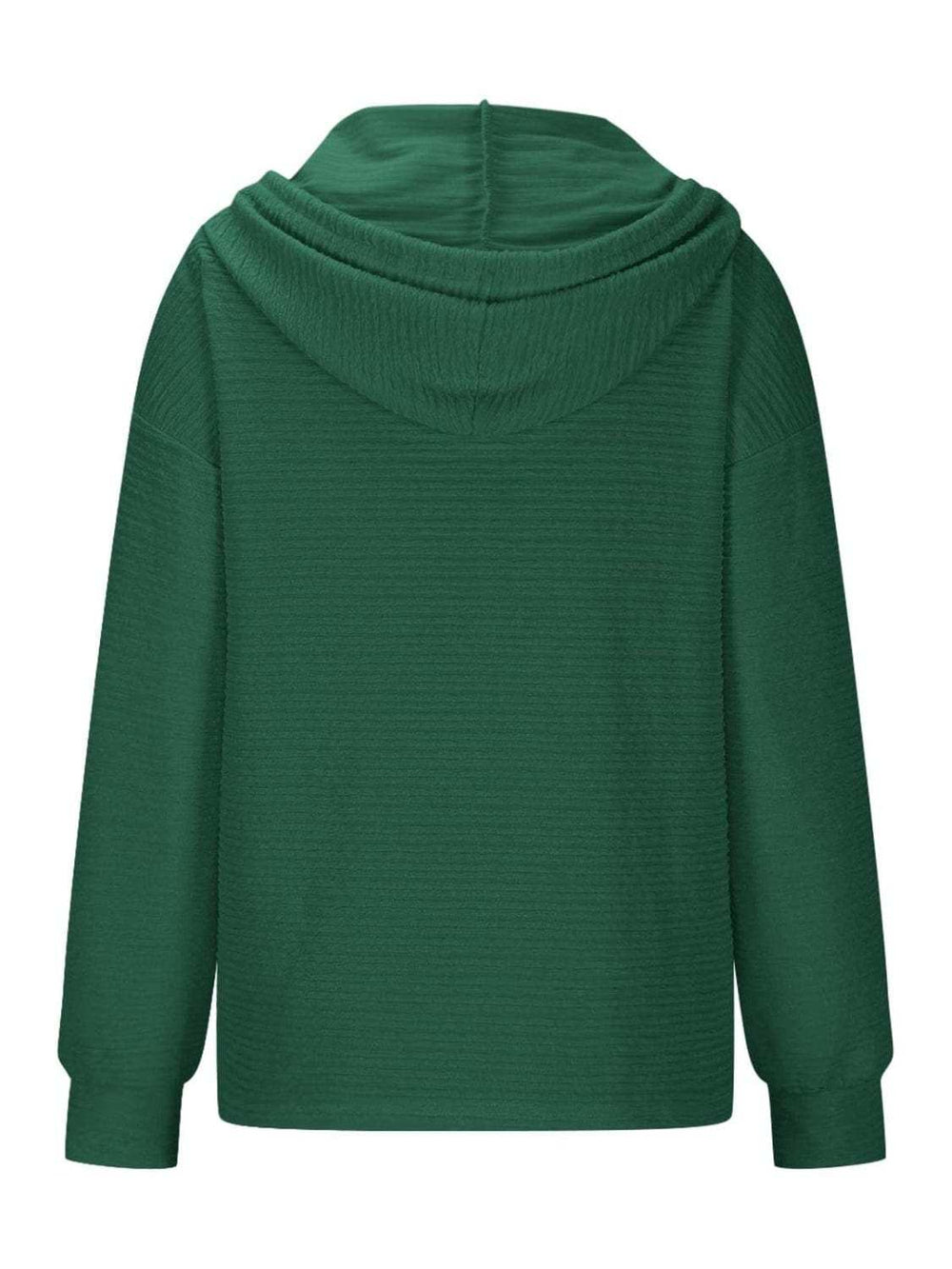 Drawstring Quarter Button Long Sleeve Hoodie - Trendsi - Flyclothing LLC