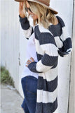 Contrast Stripes Open Front Long Sleeve Cardigan - Trendsi - Flyclothing LLC